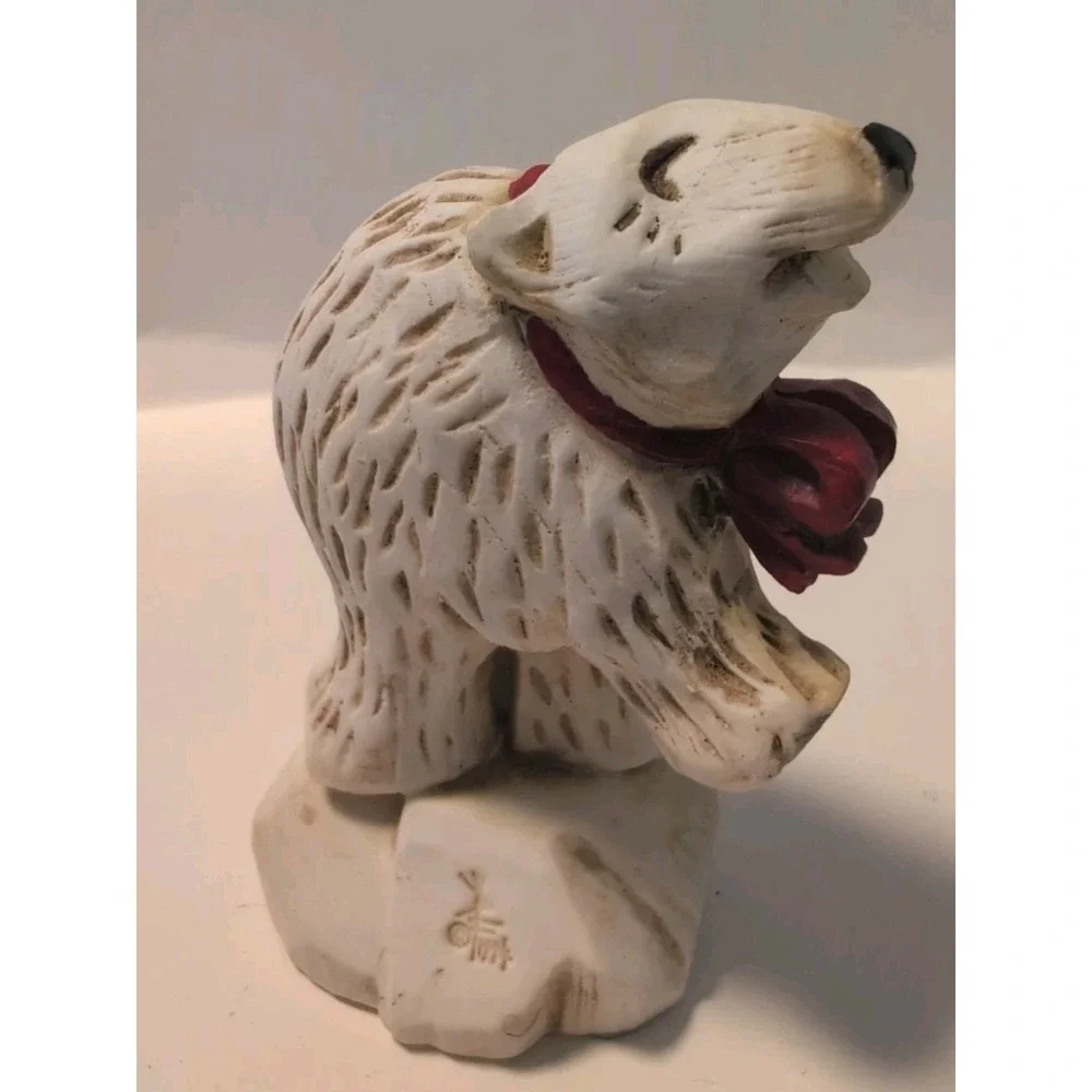 1995 Polar Bear Figure By David Frykman Christmas Holiday Red Bow Folk Art‎